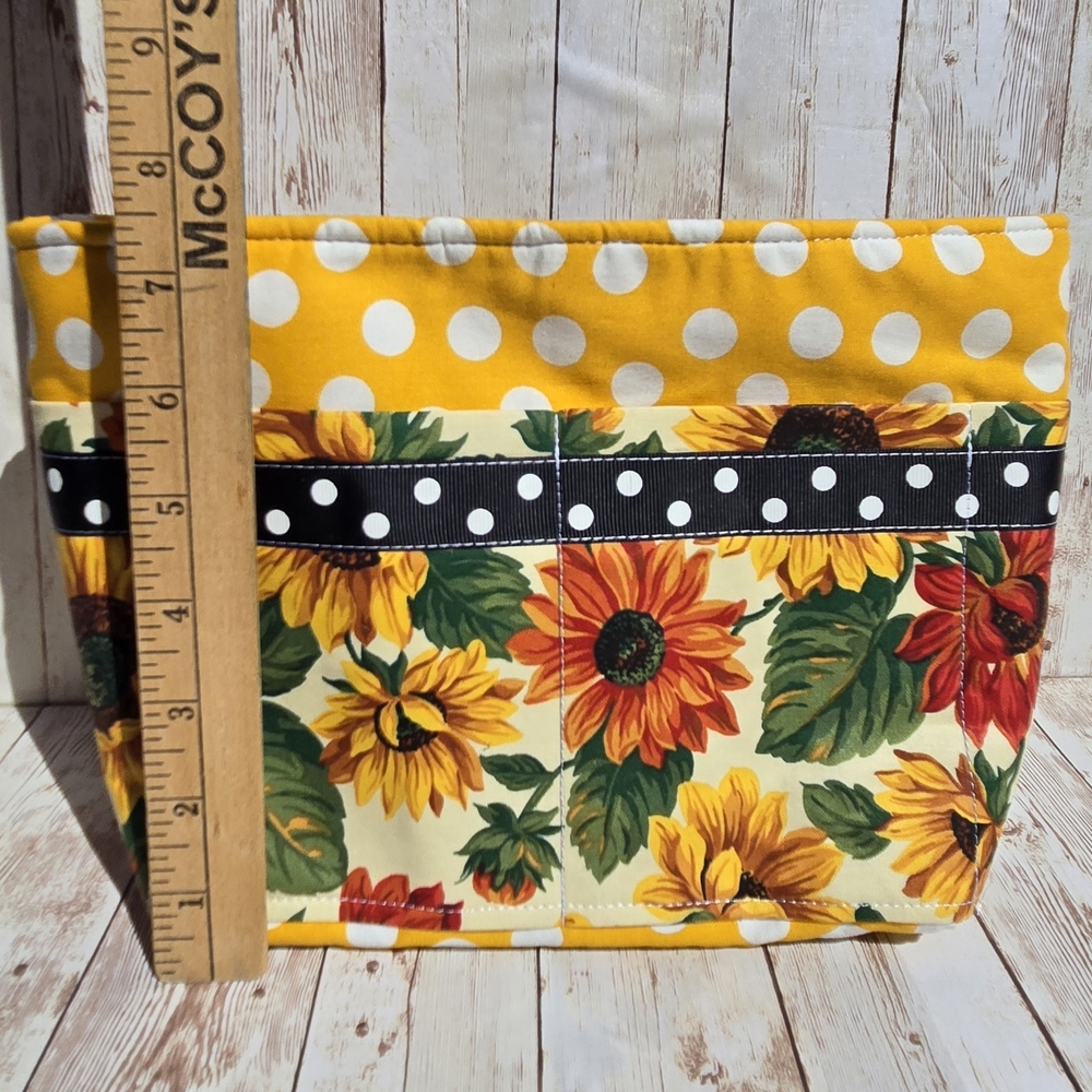 Handmade Sunflower Purse Organizer Insert Yellow Polka Dot Fabric Multi Pockets - Picture 7 of 8